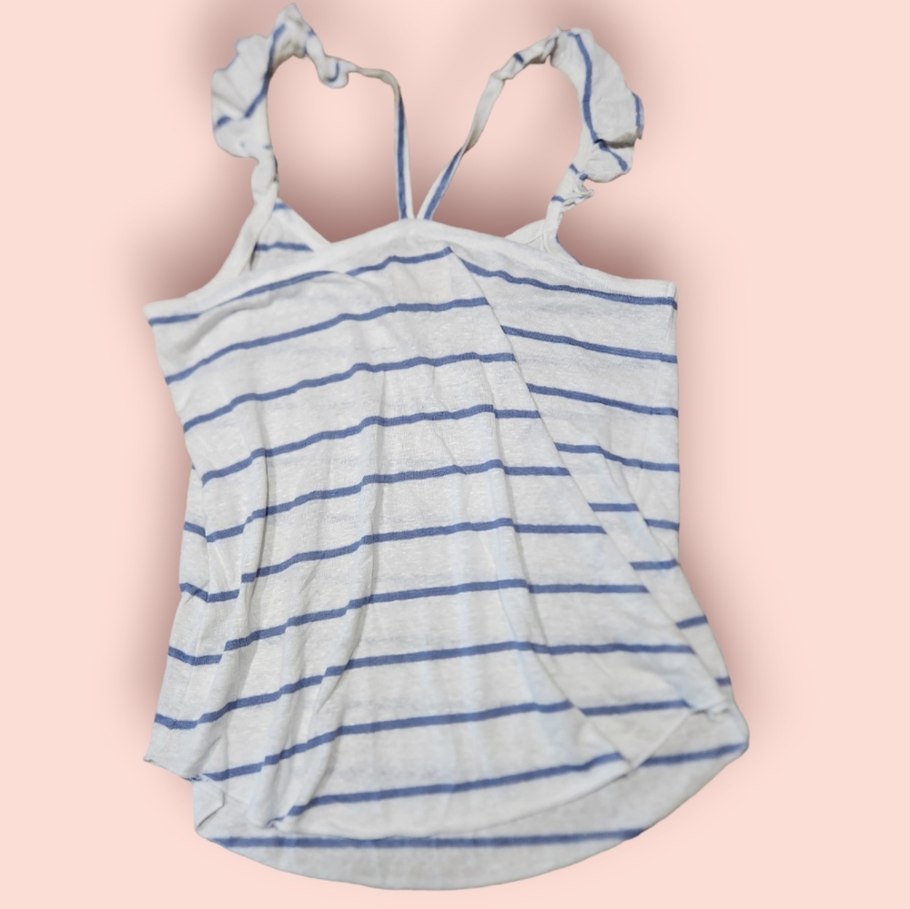 CHASOR Striped Linen Ruffle Strap Tank Top - Picture 3 of 5